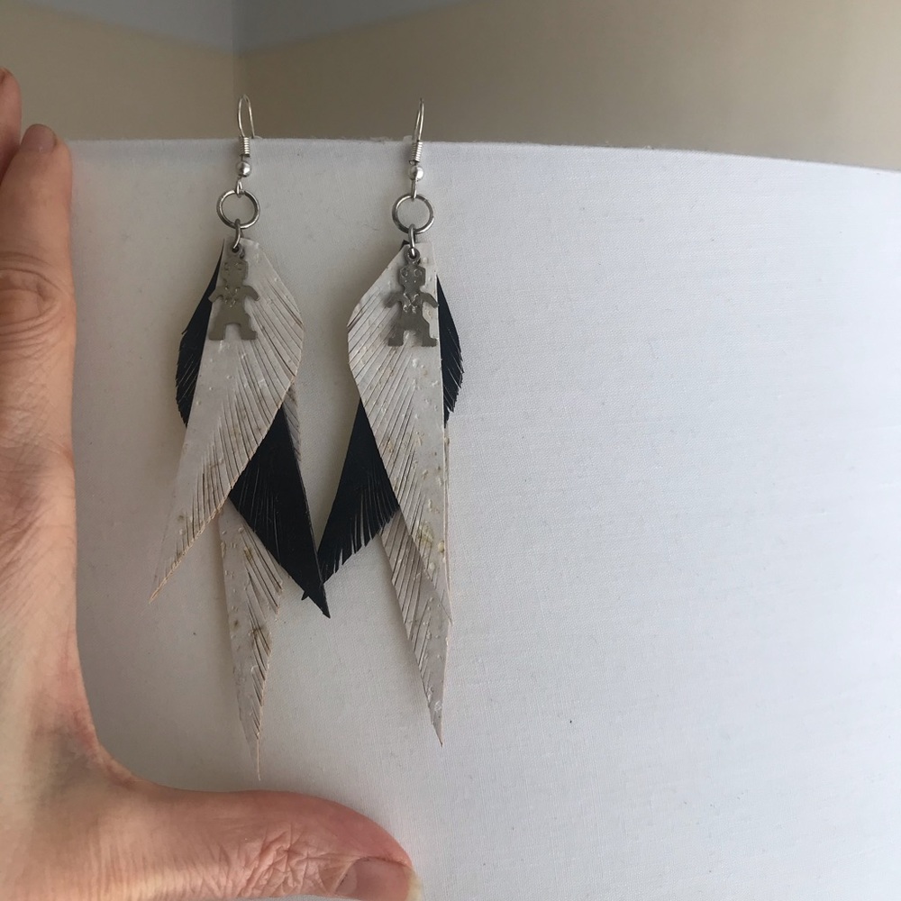 Portuguese cork feather earrings with charm.